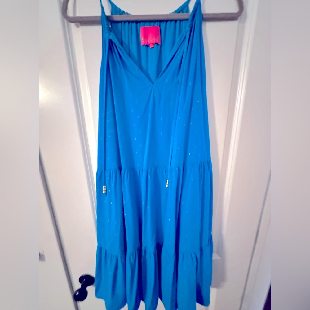 Lilly Pulitzer -  LITIA Swing Dress Formentera Turquoise
Metallic Clip Dot